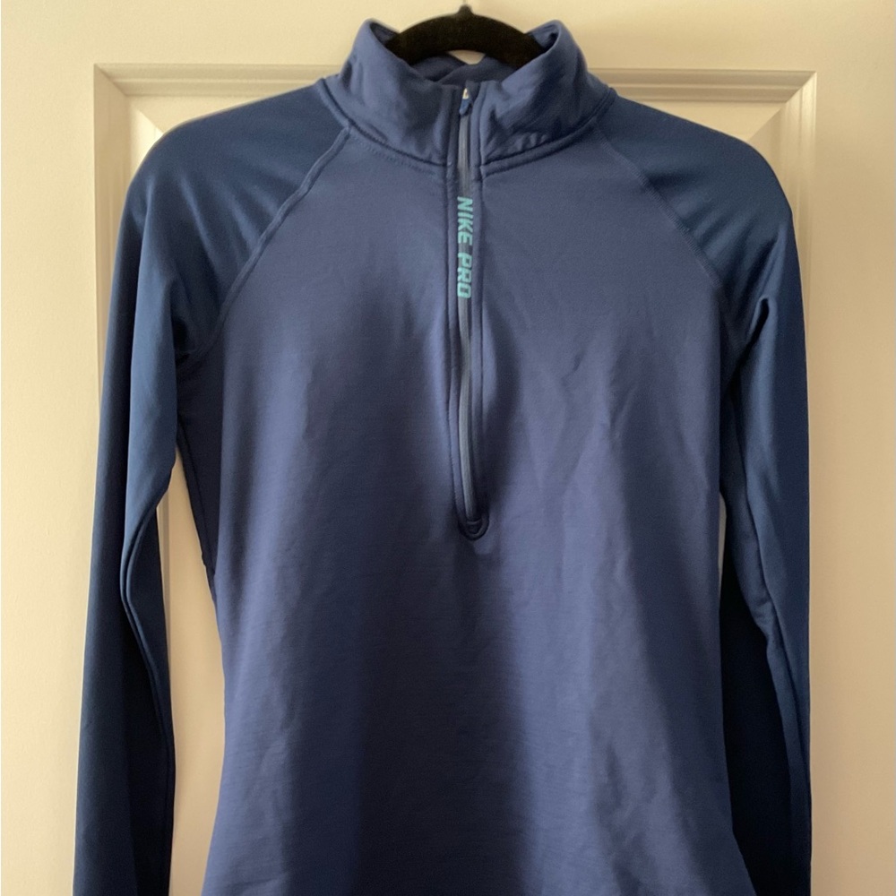 Nike Pro Women’s Hyperwarm Half Zip Navy Blue Long Sleeve Shirt-Small